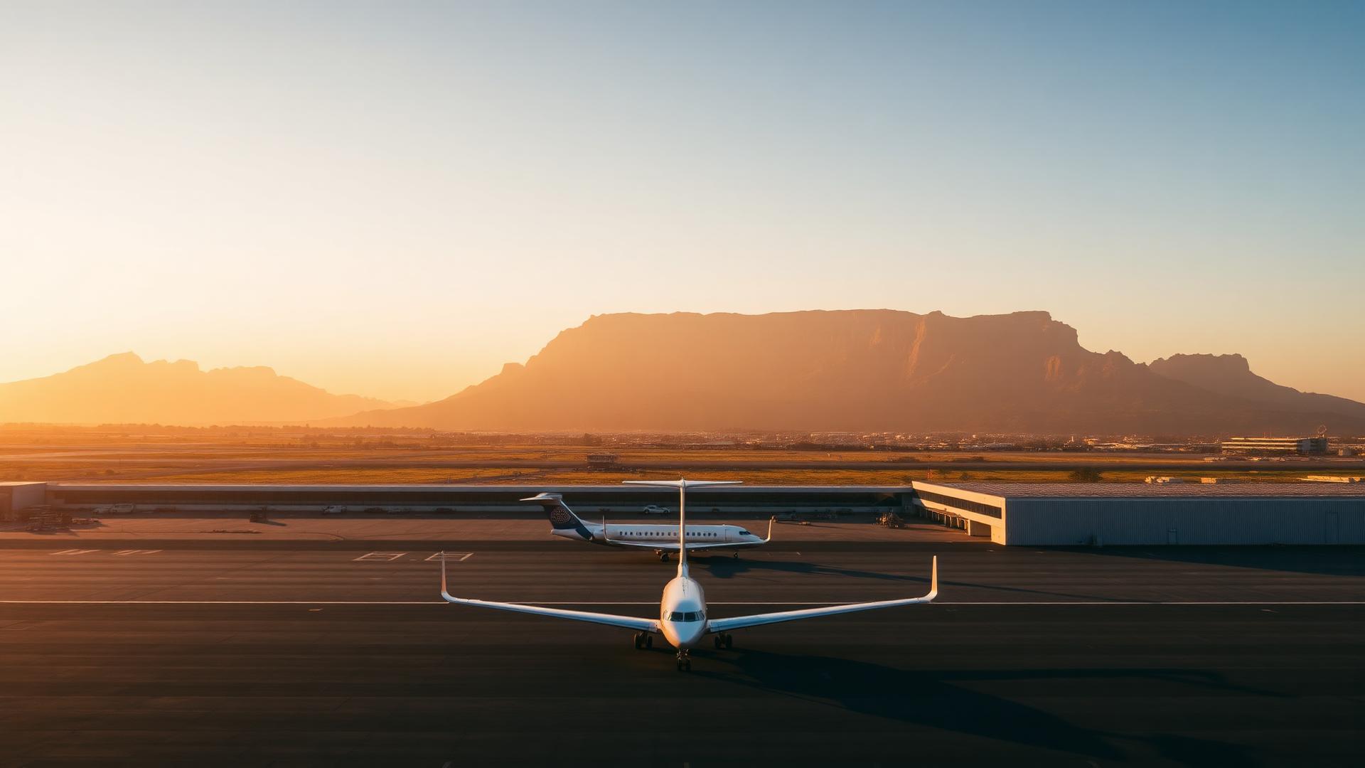 Private jet at Cape Town with Table Mountain